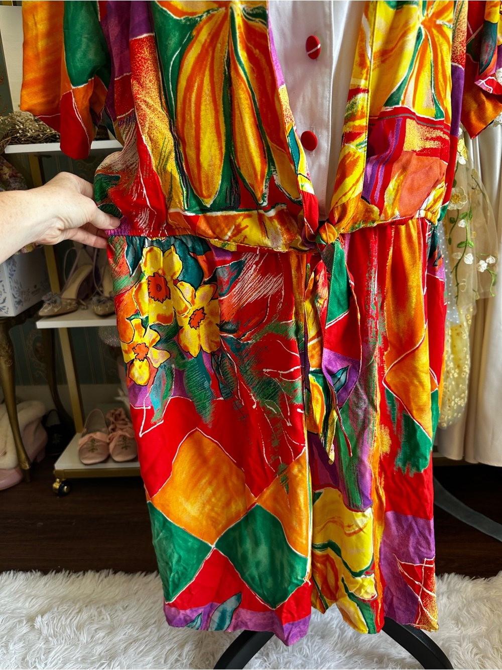 90s Vintage Colorful Floral Patchwork Women's Romper 3X - Picture 4 of 16